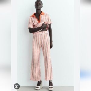 Zara Wide Leg Geometric Pattern Jacquard   Matching Pant & Top Set